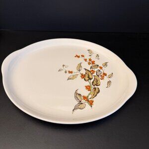 Vintage Ceramic Serving Platter With Orange Floral Design - Oval Shape